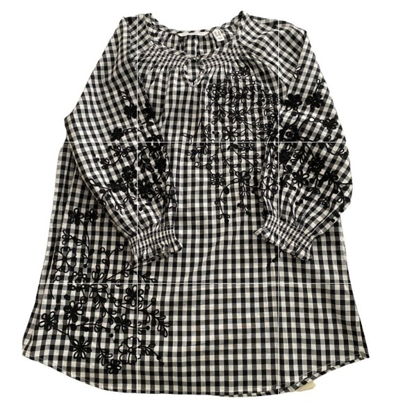 Black White Ginghamcore Prairie Embroidered Cotton Blouse Top Sz 8 Cottagecore - Picture 3 of 11